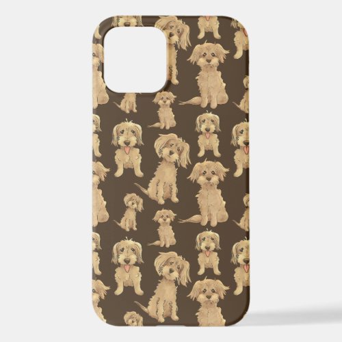 Dog Pattern Brown labradoodle goldendoodle iPhone  iPhone 12 Case