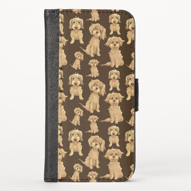 Dog Pattern Brown labradoodle goldendoodle iPhone Wallet Case (Front)
