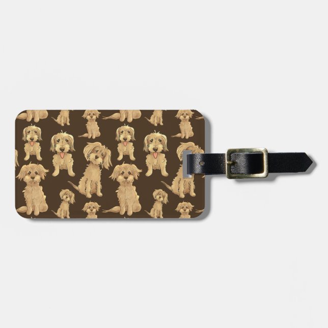 Dog Pattern Brown labradoodle goldendoodle Luggage Tag (Front Horizontal)