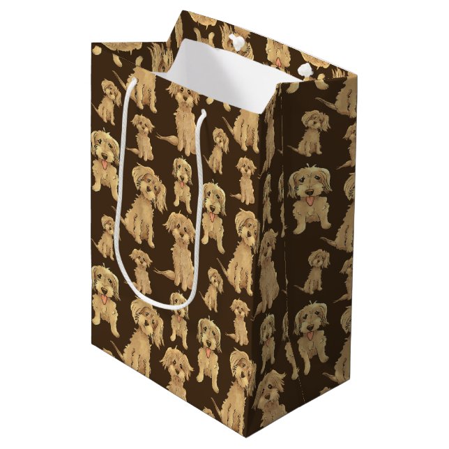 Dog Pattern Brown labradoodle goldendoodle Medium Gift Bag (Front Angled)