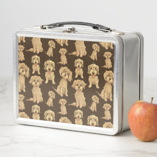 Dog Pattern Brown labradoodle goldendoodle Metal Lunch Box