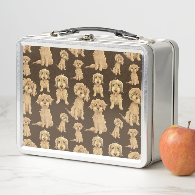 Dog Pattern Brown labradoodle goldendoodle Metal Lunch Box (In Situ)