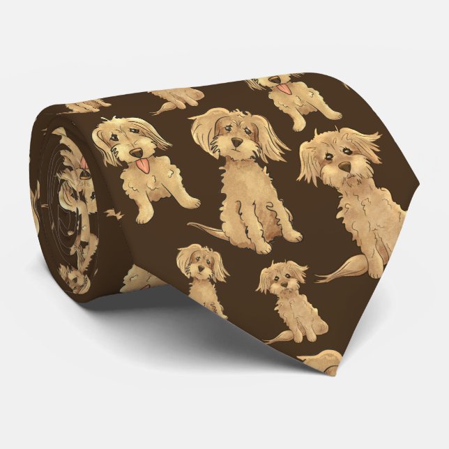 Dog Pattern Brown labradoodle goldendoodle Neck Tie (Rolled)