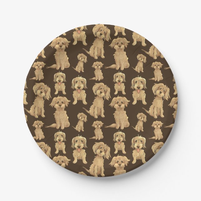 Dog Pattern Brown labradoodle goldendoodle Paper Plates (Front)
