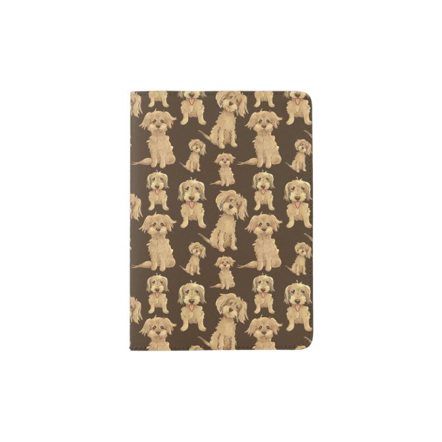 Dog Pattern Brown labradoodle goldendoodle Passport Holder (Front)