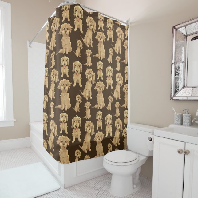 Dog Pattern Brown labradoodle goldendoodle Shower Curtain (In Situ)