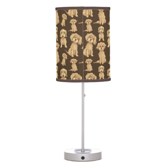 Dog Pattern Brown labradoodle goldendoodle Table Lamp (Back)