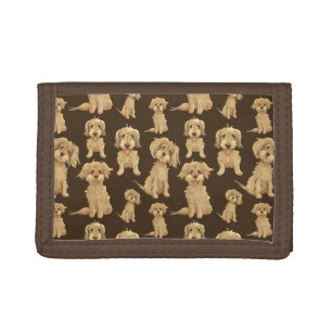 Dog Pattern Brown labradoodle goldendoodle Tri-fold Wallet