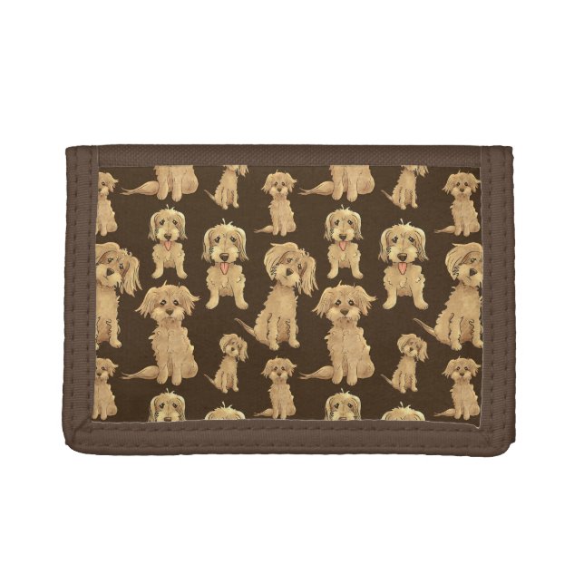 Dog Pattern Brown labradoodle goldendoodle Tri-fold Wallet (Front)