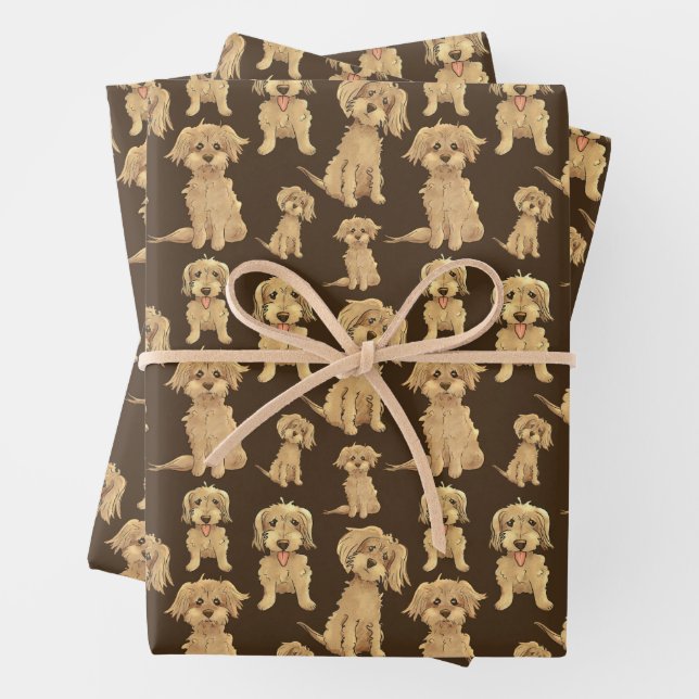 Dog Pattern Brown labradoodle goldendoodle Wrapping Paper Sheets (In situ)
