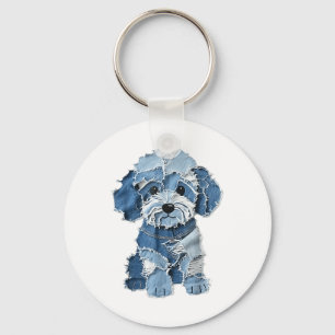 Dog Pattern Denim Patchwork Art Keychain