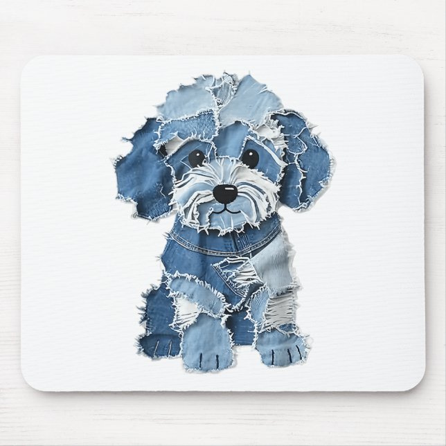 Dog Pattern Denim Patchwork Art  Mouse Pad (Front)