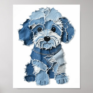 Dog Pattern Denim Patchwork Art  Poster