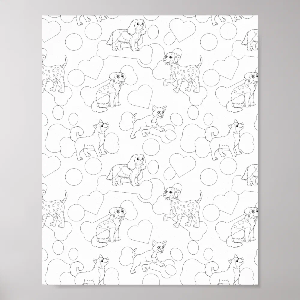 Dog Pattern Kids Coloring Poster