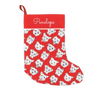 Dog Pattern, Red, Personalized Small Christmas Stocking