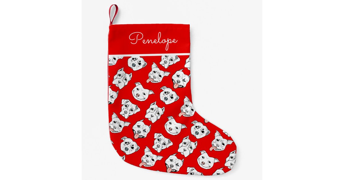 Dog Pattern Red Personalized Small Christmas Stocking Zazzle Com