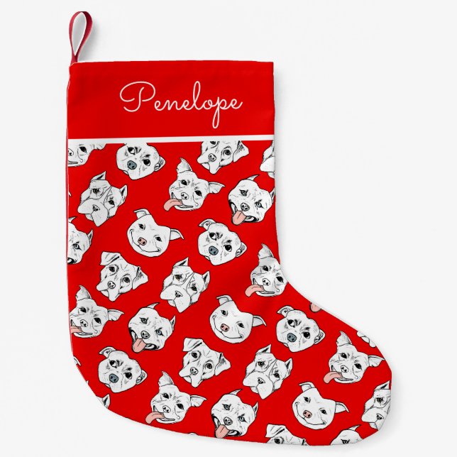 Dog Pattern, Red, Personalized Small Christmas Stocking (Front)