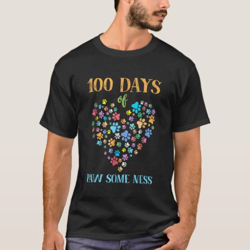 Dog Paw 100 Days Of School Animal Funny T_Shirt