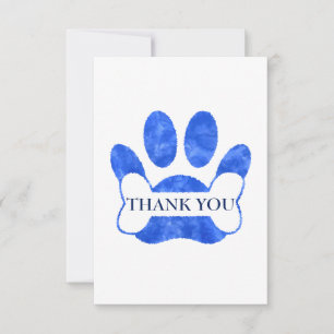 Dog Paw And Bone Blue Watercolor Thank You