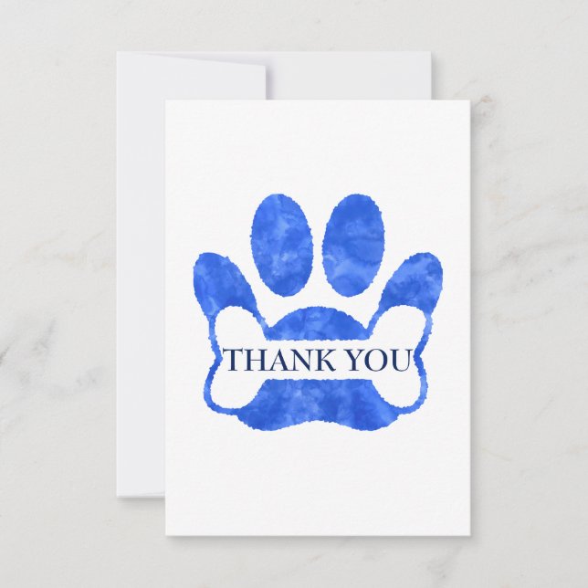 Dog Paw And Bone Blue Watercolor Thank You Card (Front)