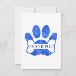 Dog Paw And Bone Blue Watercolor Thank You Card