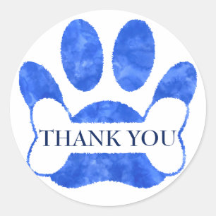 Dog Paw And Bone Blue Watercolor Thank You Classic Round Sticker