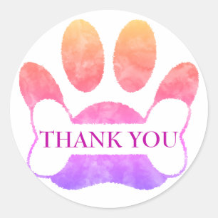 Dog Paw And Bone Colorful Watercolor Thank You Classic Round Sticker