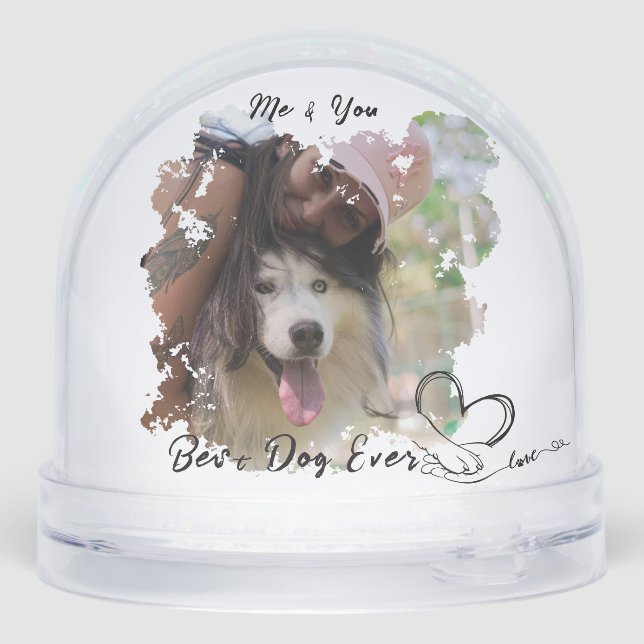 Dog Paw and Hand Pet Photo Owner Grunge  Snow Globe (Back)