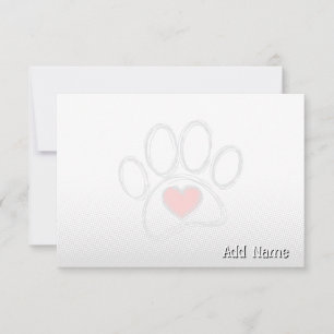 Dog Paw and Heart Blank All Occasion Custom Name  Note Card
