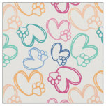 Dog Paw And Hearts Colorful Fabric