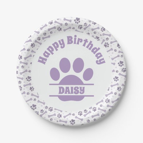 Dog Paw Birthday Plates Purple