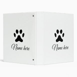 Dog paw black pet add name text animal paw photo 3 ring binder