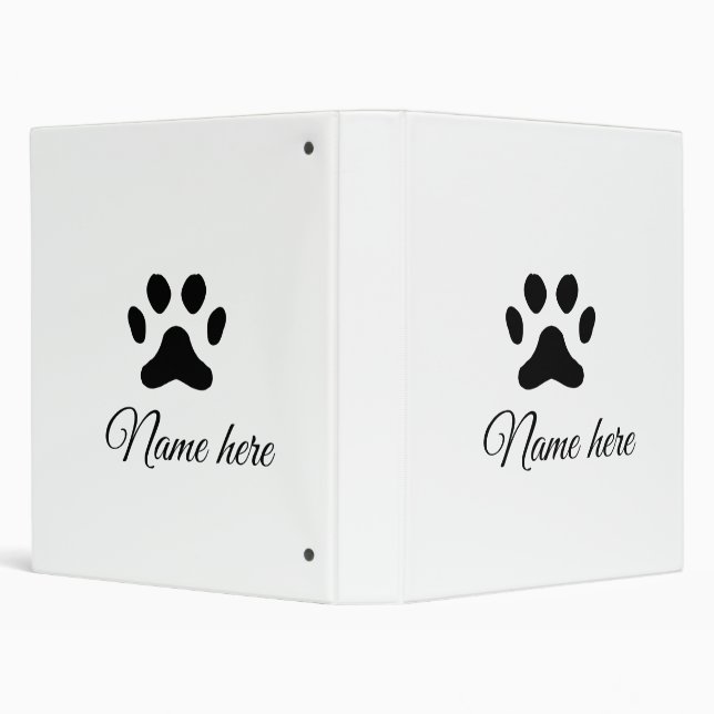Dog paw black pet add name text animal paw photo 3 ring binder (Background)