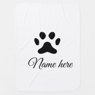 Dog paw black pet add name text animal paw photo baby blanket