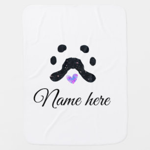 Dog paw black pet add name text animal paw photo baby blanket