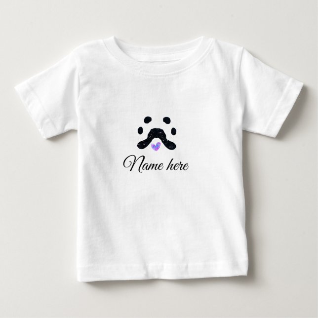 Dog paw black pet add name text animal paw photo baby T-Shirt (Front)