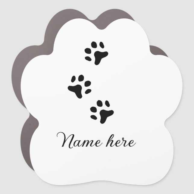 Dog paw black pet add name text animal paw photo car magnet (Front)