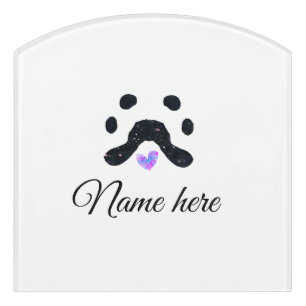 Dog paw black pet add name text animal paw photo door sign