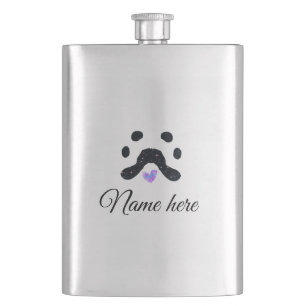 Dog paw black pet add name text animal paw photo flask