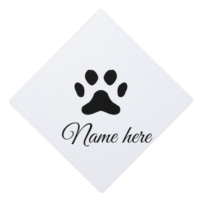 Dog paw black pet add name text animal paw photo graduation cap topper (Front)