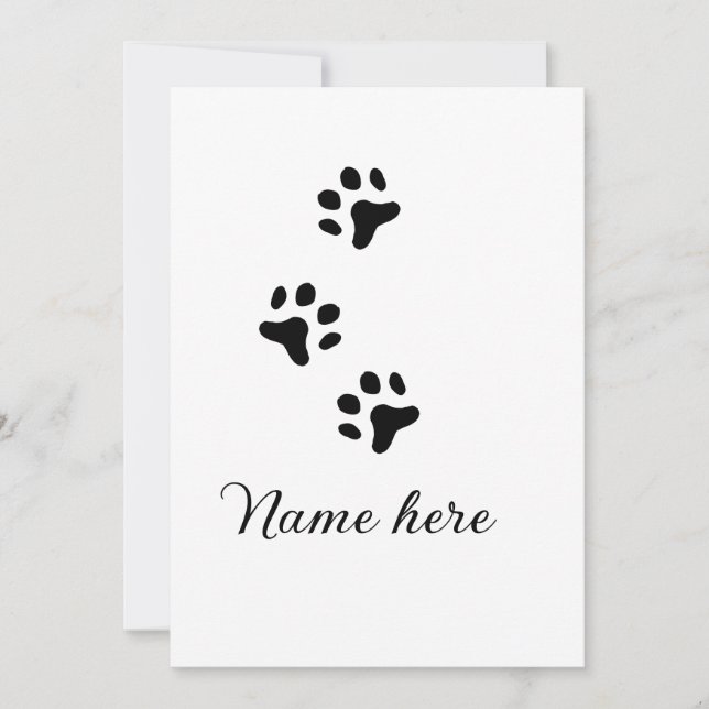 Dog paw black pet add name text animal paw photo invitation (Front)