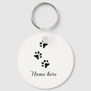 Dog paw black pet add name text animal paw photo keychain
