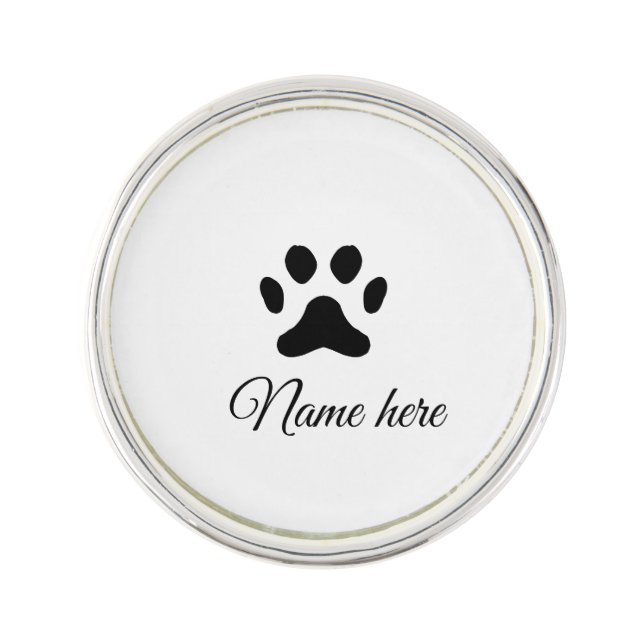 Dog paw black pet add name text animal paw photo lapel pin (Front)