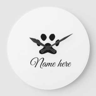 Dog paw black pet add name text animal paw photo large clock