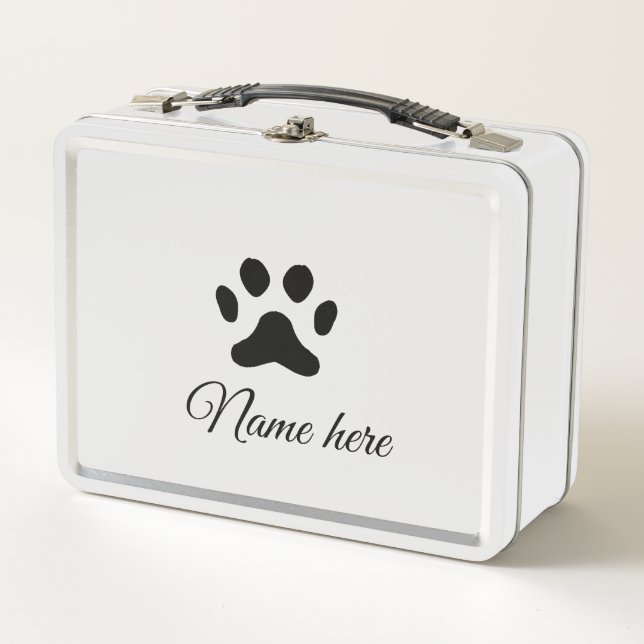 Dog paw black pet add name text animal paw photo metal lunch box (Front)