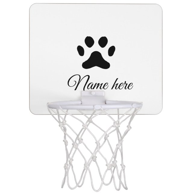 Dog paw black pet add name text animal paw photo mini basketball hoop (Front)