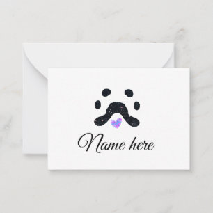 Dog paw black pet add name text animal paw photo note card