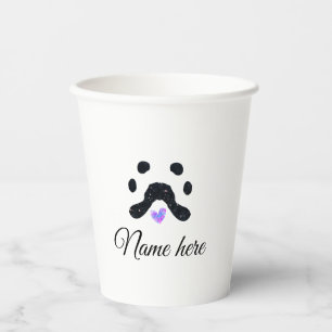 Dog paw black pet add name text animal paw photo paper cups