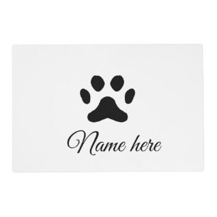 Dog paw black pet add name text animal paw photo placemat