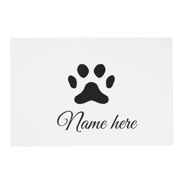 Dog paw black pet add name text animal paw photo placemat (Front)